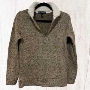Derek Heart Sherpa Collar 1/4 Zip Pullover Marled Brown Fleece Sweater.
